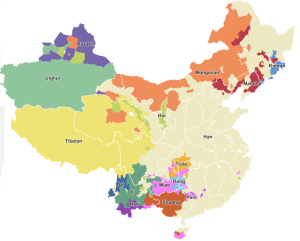 The dispersion of ethnic groups on the map may be deceiving because it looks as if the Han only dominate a small portion of China.